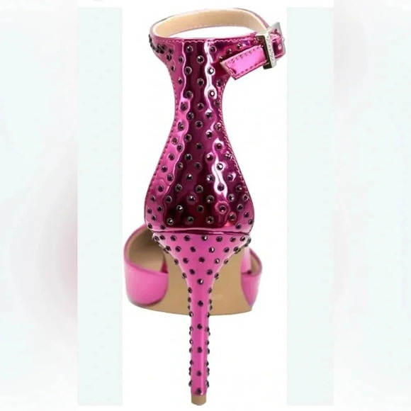 Anthropologie Charles David Poison Jeweled Heel Pump Ankle Strap Fuchsia 9.5 NEW - Picture 2 of 3